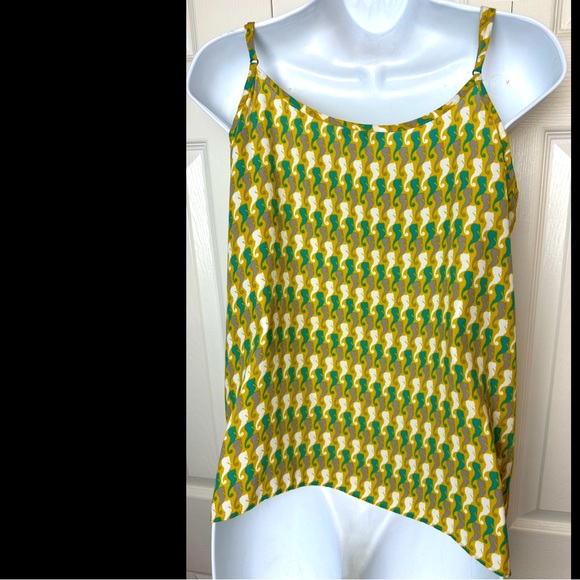 CAbi #411 Seahorse Cami Blouse Tank Top Blouse Green Ivory Turquoise Adj Straps - Picture 8 of 10